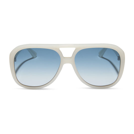 for love & lemons x diff eyewear featuring the pauline aviator sunglasses with a meringue acetate frame and blue gradient lenses front view