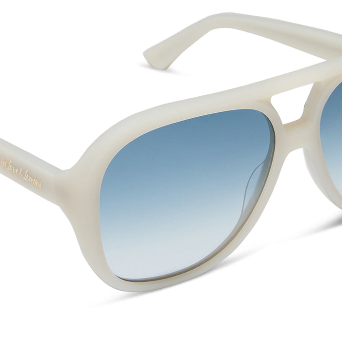 for love & lemons x diff eyewear featuring the pauline aviator sunglasses with a meringue acetate frame and blue gradient lenses detailed view