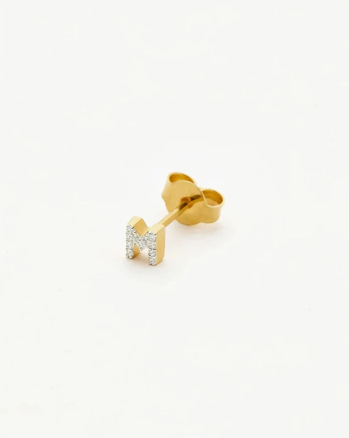 Pave Initial Single Stud Earring - Initial M | 18ct Gold Vermeil/Cubic Zirconia Earrings Missoma