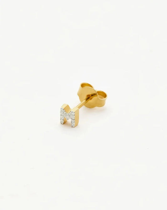 Pave Initial Single Stud Earring - Initial M | 18ct Gold Vermeil/Cubic Zirconia Earrings Missoma