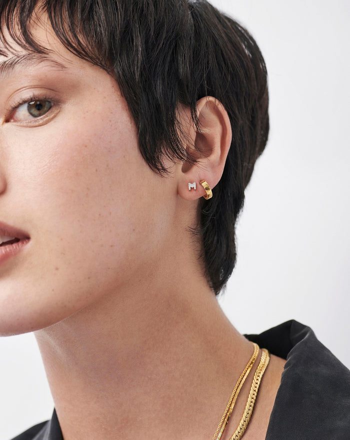 Pave Initial Single Stud Earring - Initial M | 18ct Gold Plated Vermeil/Cubic Zirconia Earrings Missoma