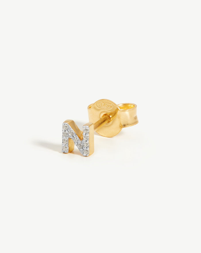 Pave Initial Single Stud Earring - Initial N | 18ct Gold Plated Vermeil/Cubic Zirconia Earrings Missoma