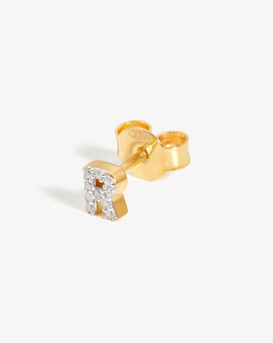 Pave Initial Single Stud Earring - Initial R | 18ct Gold Plated Vermeil/Cubic Zirconia Earrings Missoma