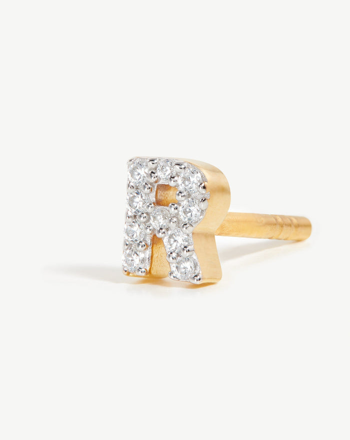 Pave Initial Single Stud Earring - Initial R | 18ct Gold Plated Vermeil/Cubic Zirconia Earrings Missoma