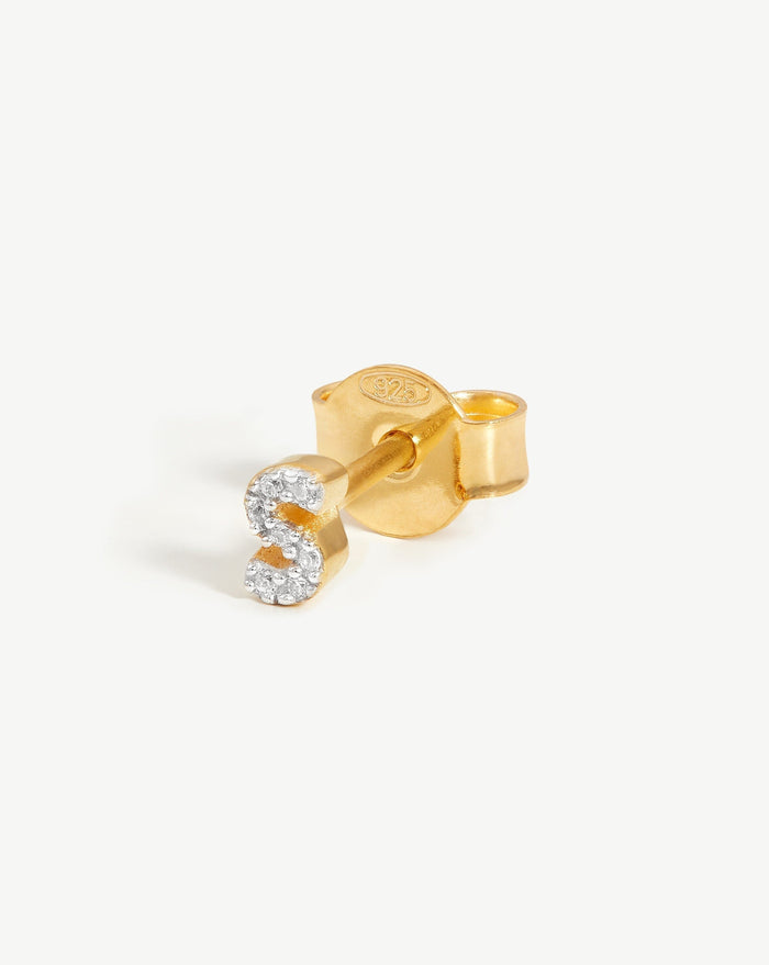 Pave Initial Single Stud Earring - Initial S | 18ct Gold Plated Vermeil/Cubic Zirconia Earrings Missoma