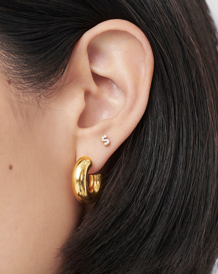 Pave Initial Single Stud Earring - Initial S | 18ct Gold Plated Vermeil/Cubic Zirconia Earrings Missoma