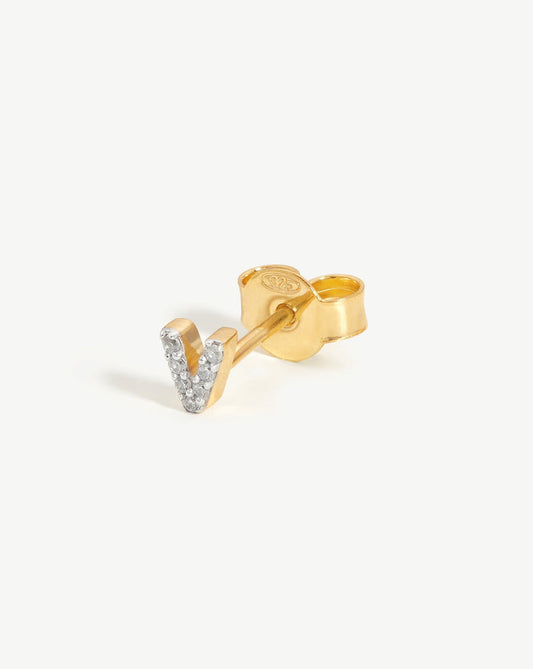 Pave Initial Single Stud Earring - Initial V | 18ct Gold Plated Vermeil/Cubic Zirconia Earrings Missoma