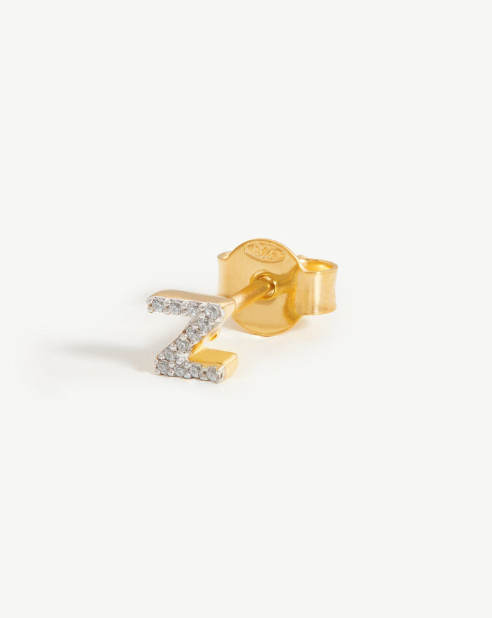 Pave Initial Single Stud Earring - Initial Z | 18ct Gold Plated Vermeil/Cubic Zirconia Earrings Missoma