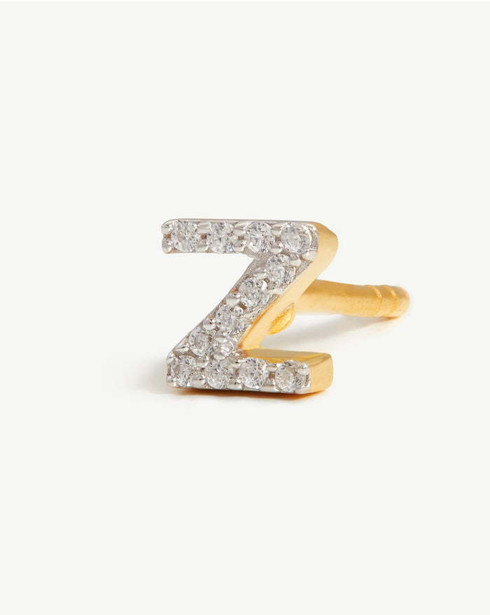 Pave Initial Single Stud Earring - Initial Z | 18ct Gold Plated Vermeil/Cubic Zirconia Earrings Missoma