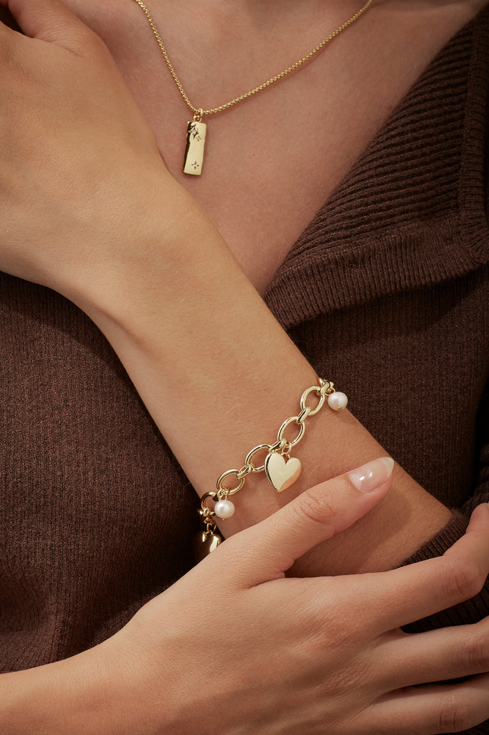 Pearl and Heart Charm Bracelet