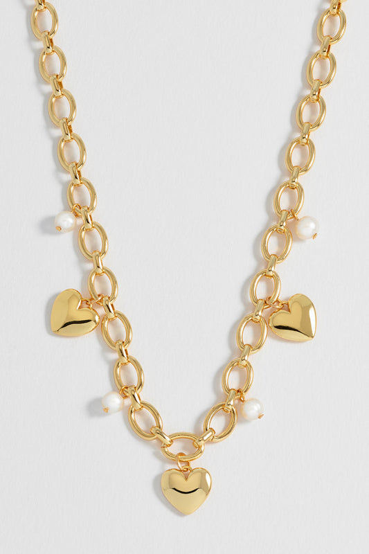 Pearl and Heart Charm Necklace
