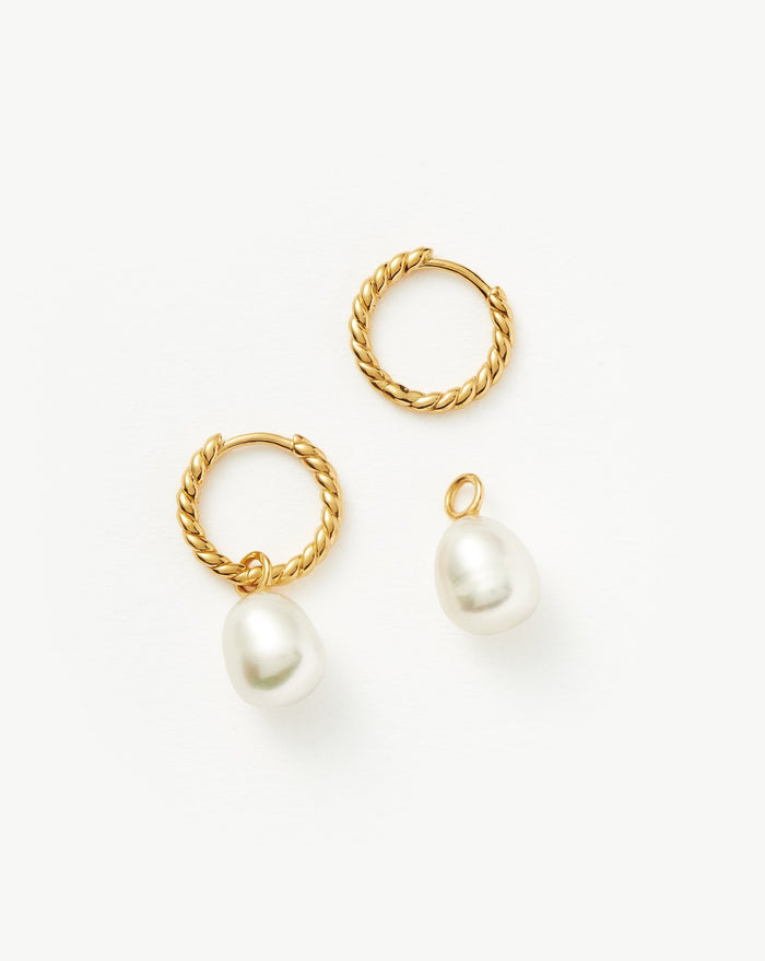 Pearl Twisted Small Drop Hoop Earrings | Gold Plated Vermeil/Pearl Earrings Missoma