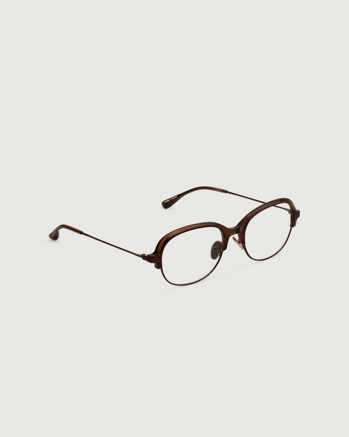Whiskey ::Penelope Eyeglasses Round Brown castor seed front diagonal