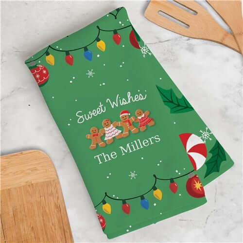 Personalized Sweet Wishes Gingerbread Kitchen Dish Towel