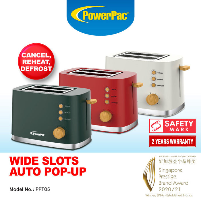 PowerPac 2 Slice Bread Toaster with Auto POP UP (PPT05) Red