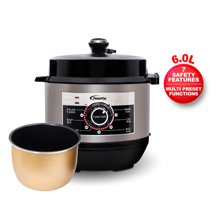 PowerPac 6.0L Electric Pressure Cooker, 7 Safety Features & Multi Preset Functions (PPC622)