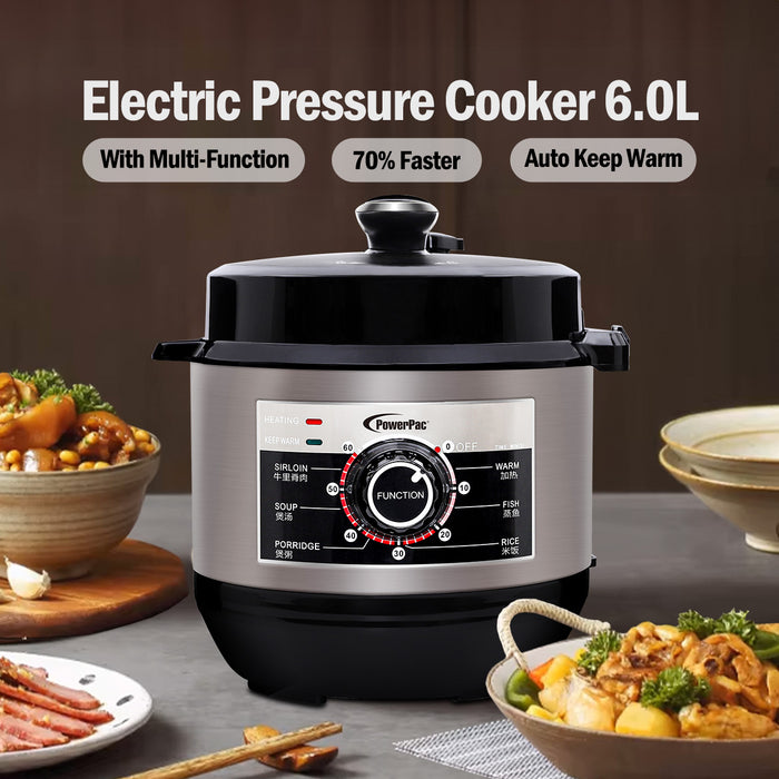 PowerPac 6.0L Electric Pressure Cooker, 7 Safety Features & Multi Preset Functions (PPC622)