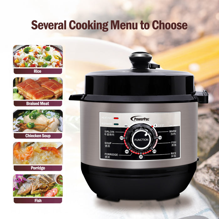 PowerPac 6.0L Electric Pressure Cooker, 7 Safety Features & Multi Preset Functions (PPC622)