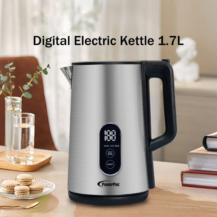 PowerPac Digital Kettle, Electric Kettle, Cordless Kettle Jug 1.7L Stainless Steel (PPJ2032)