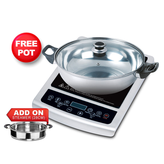 PowerPac Induction Cooker Steamboat with Stainless Steel Pot + Stainless Steel Steamer (PPIC848+ Steamer)