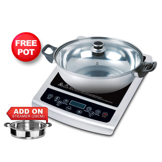 PowerPac Induction Cooker Steamboat with Stainless Steel Pot + Stainless Steel Steamer (PPIC848+ Steamer)