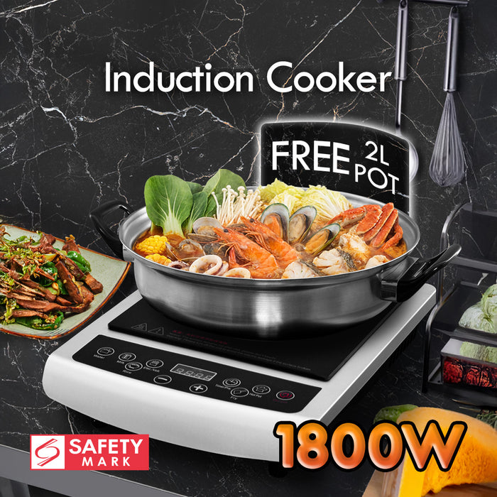 PowerPac Induction Cooker Steamboat with Stainless Steel Pot + Stainless Steel Steamer (PPIC848+ Steamer)