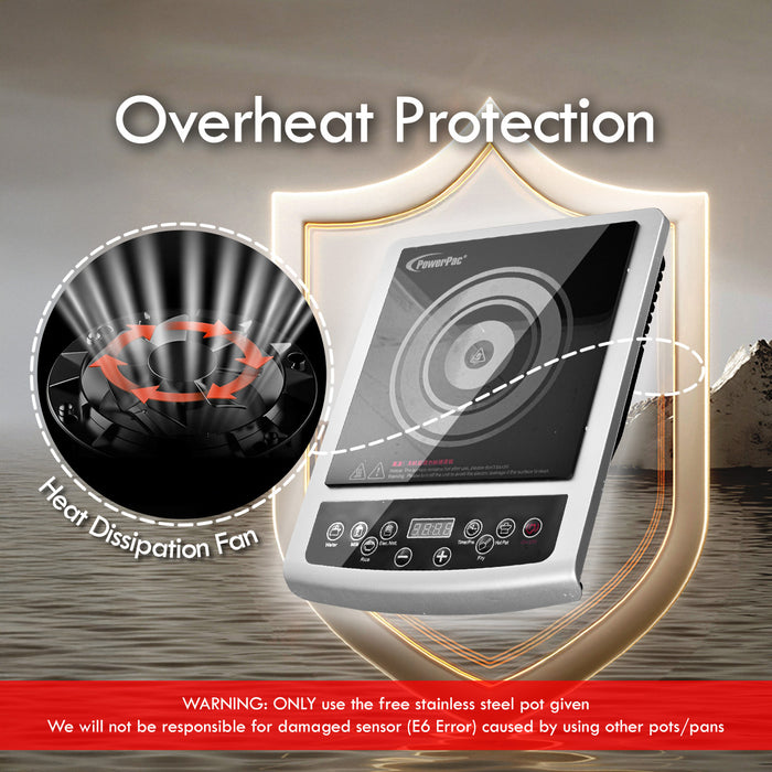 PowerPac Induction Cooker Steamboat with Stainless Steel Pot + Stainless Steel Steamer (PPIC848+ Steamer)