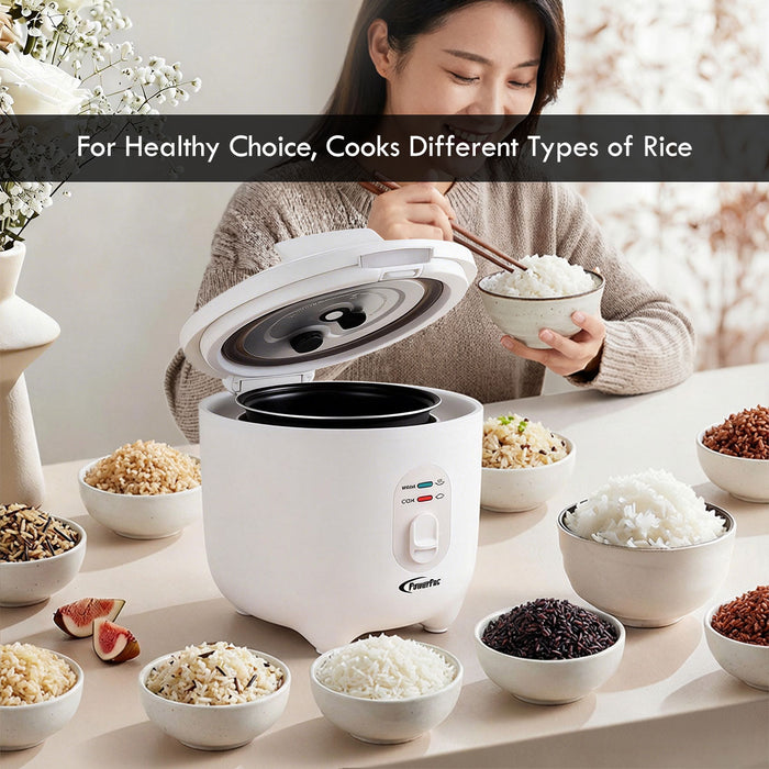 PowerPac Mini Rice Cooker, Personal Rice Cooker 0.5L with non-stick Inner Pot (PPRC607) Black