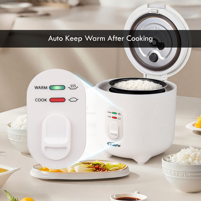 PowerPac Mini Rice Cooker, Personal Rice Cooker 0.5L with non-stick Inner Pot (PPRC607) Black