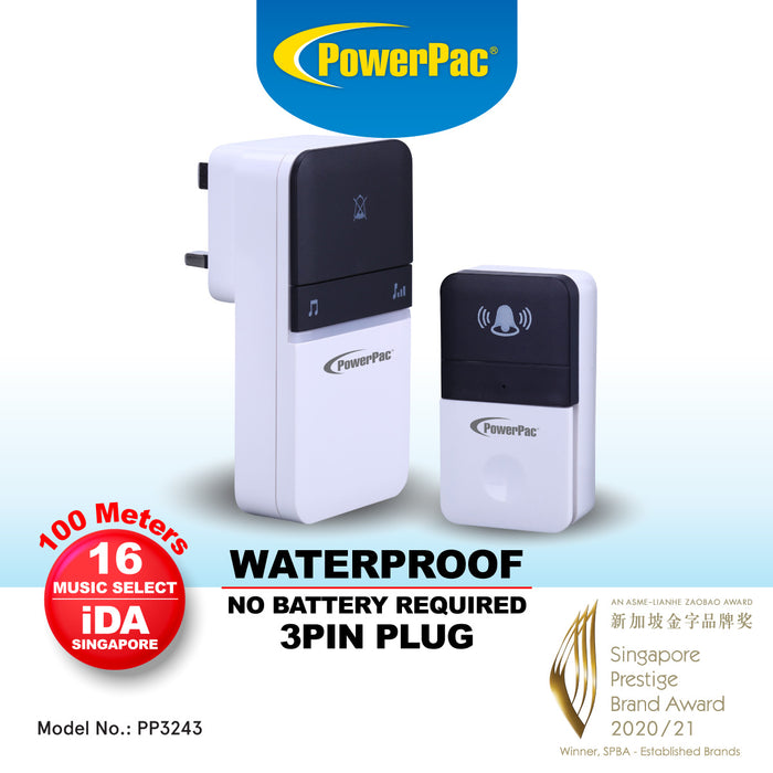 PowerPac Water proof Wireless Door Bell No Battery required (PP3243)