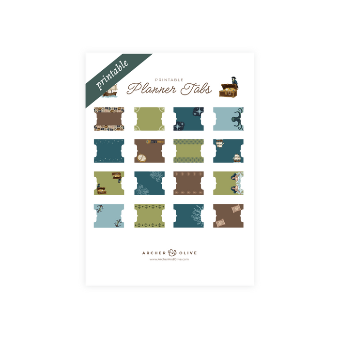 Printable Planner Tabs: Treasure Map - Archer and Olive