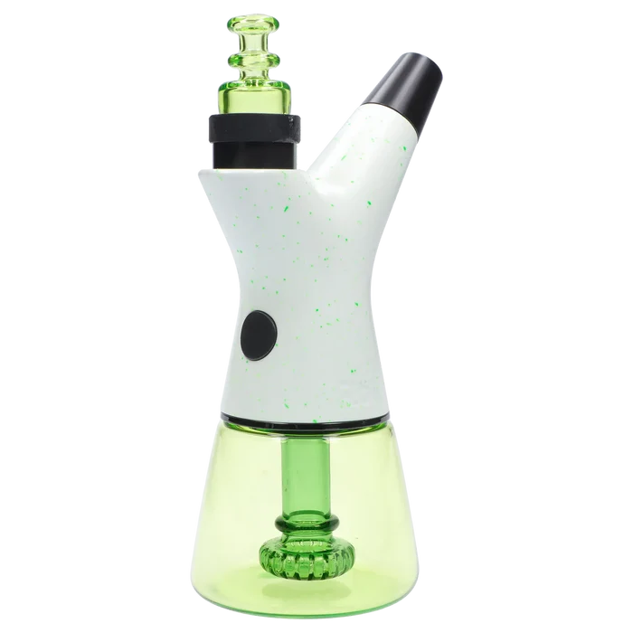 Side profile of the Pulsar Rok - Limited Edition - Luna showing its white speckled neck and green glass base against a white background.