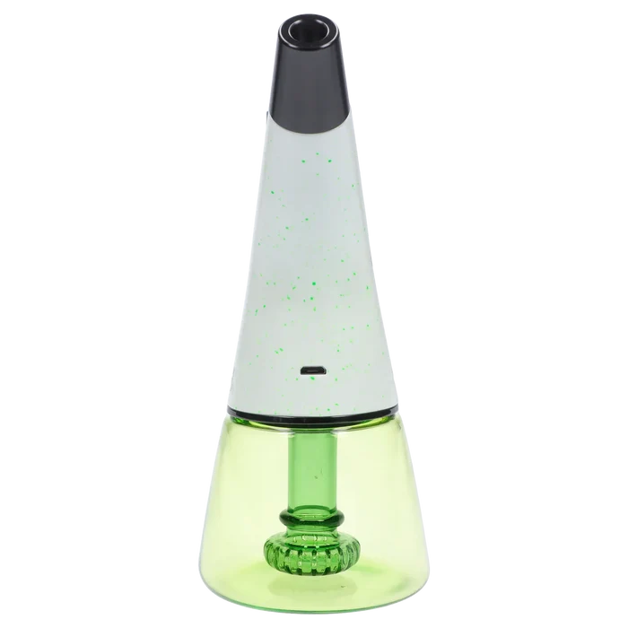 Centered front view of the Pulsar Rok - Limited Edition - Luna cone-shaped piece with a speckled white top and translucent green base