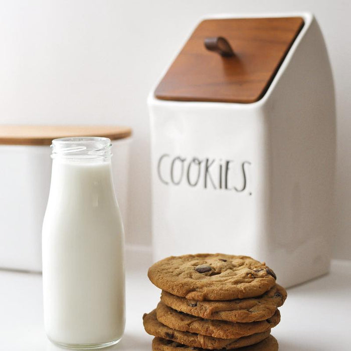 RAE DUNN CLAY - STEM PRINT COOKIES CANISTER, WOOD LID