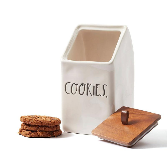 RAE DUNN CLAY - STEM PRINT COOKIES CANISTER, WOOD LID