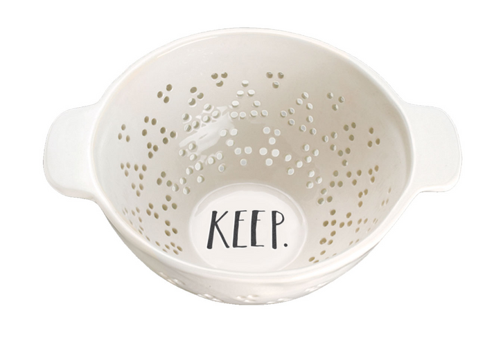 Rae Dunn Stem Print Colander "KEEP"