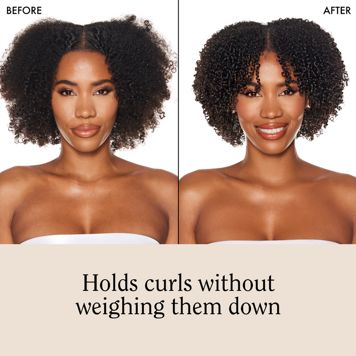 Rizos Curls Light Hold Gel for coily hair with Aloe Vera, Flaxseed, and Thyme for frizz-free, defined curls without weighing them down.