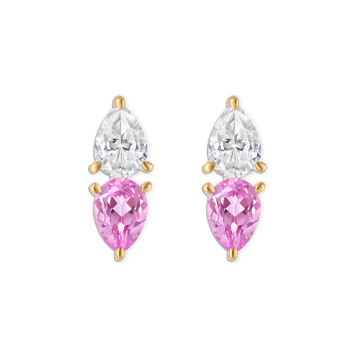 Rosé Earring - vermeil double pear earring with white and pink lab gemstones