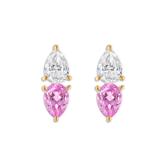 Rosé Earring - vermeil double pear earring with white and pink lab gemstones