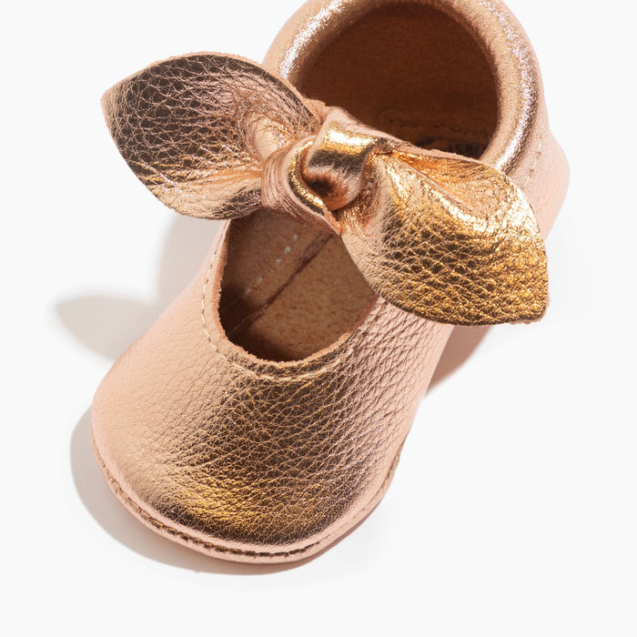 Rose Gold Knotted Bow Baby Shoe Knotted Bow Mocc Soft Sole