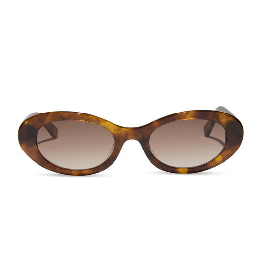 for love & lemons x diff eyewear featuring the sabrina oval sunglasses with a honey tortoise acetate frame and brown gradient lenses front view