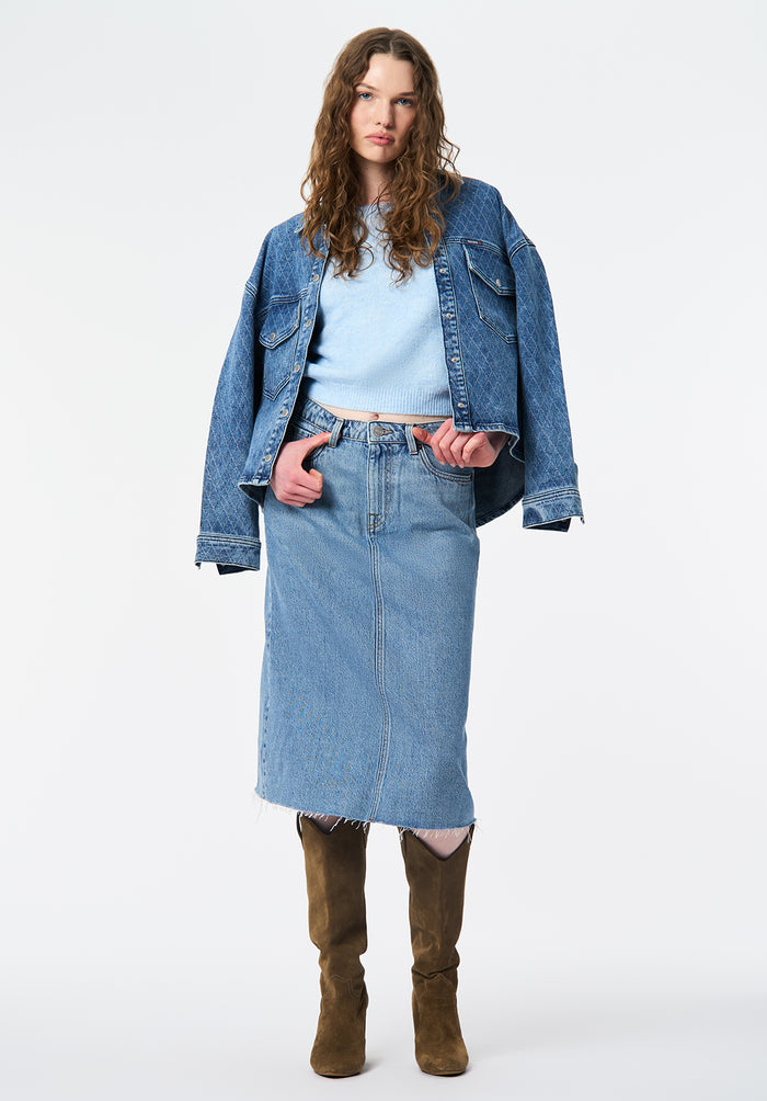 Buffalo Skirts Navy Denim Skirts Rigid High-Rise Flared Silhouette