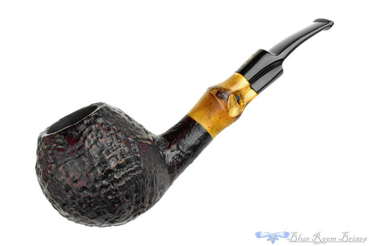 Blue Room Briars is proud to present this Savinelli Handmade Sandblast Bent Apple with Bamboo Estate Pipe
