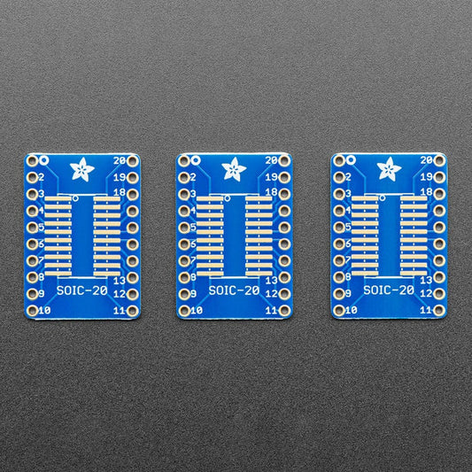 SMT Breakout PCB for SOIC-20 or TSSOP-20 - 3 Pack by Adafruit - The Pi Hut