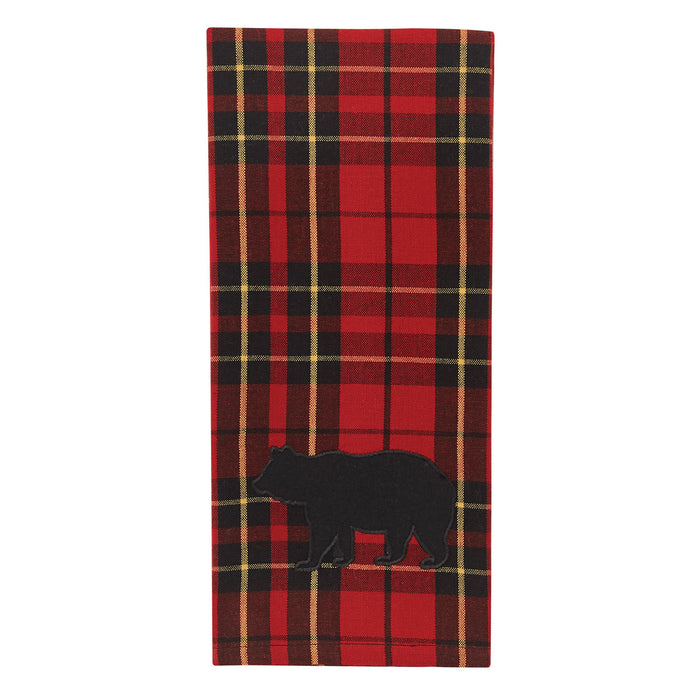 Red soft festive sportsman plaid applique dishtowel