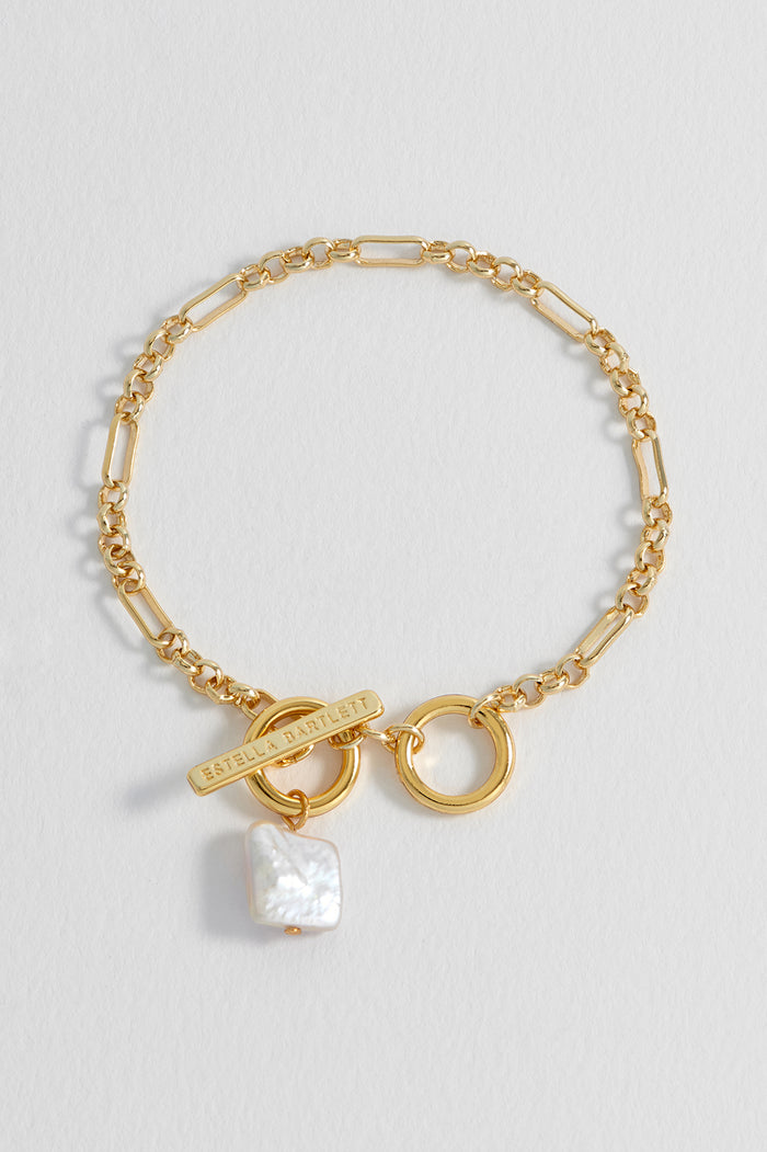 Square Baroque Pearl T-Bar Bracelet
