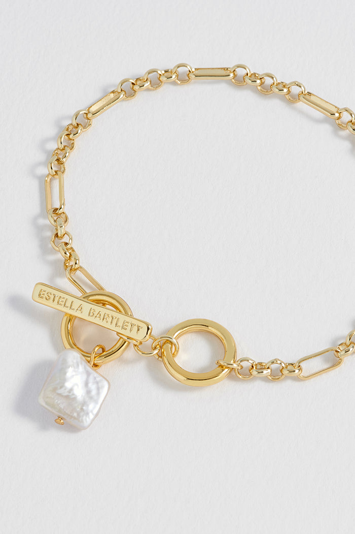 Square Baroque Pearl T-Bar Bracelet