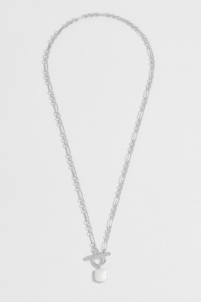Square Baroque Pearl T-Bar Necklace
