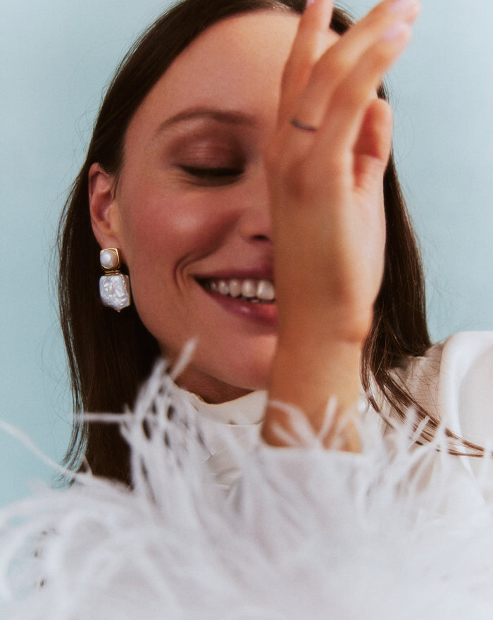 Square Pearl Statement Stud Earrings | 18ct Gold Plated/Pearl Earrings Missoma