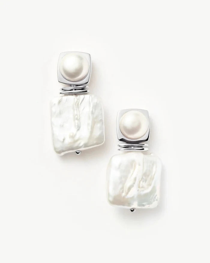 Square Pearl Statement Earrings | Silver Plated/Pearl Earrings Missoma